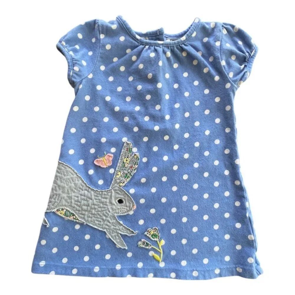 Mini Boden Polka Dot Spring Easter Rabbit Applique Dress Size 3-6M
